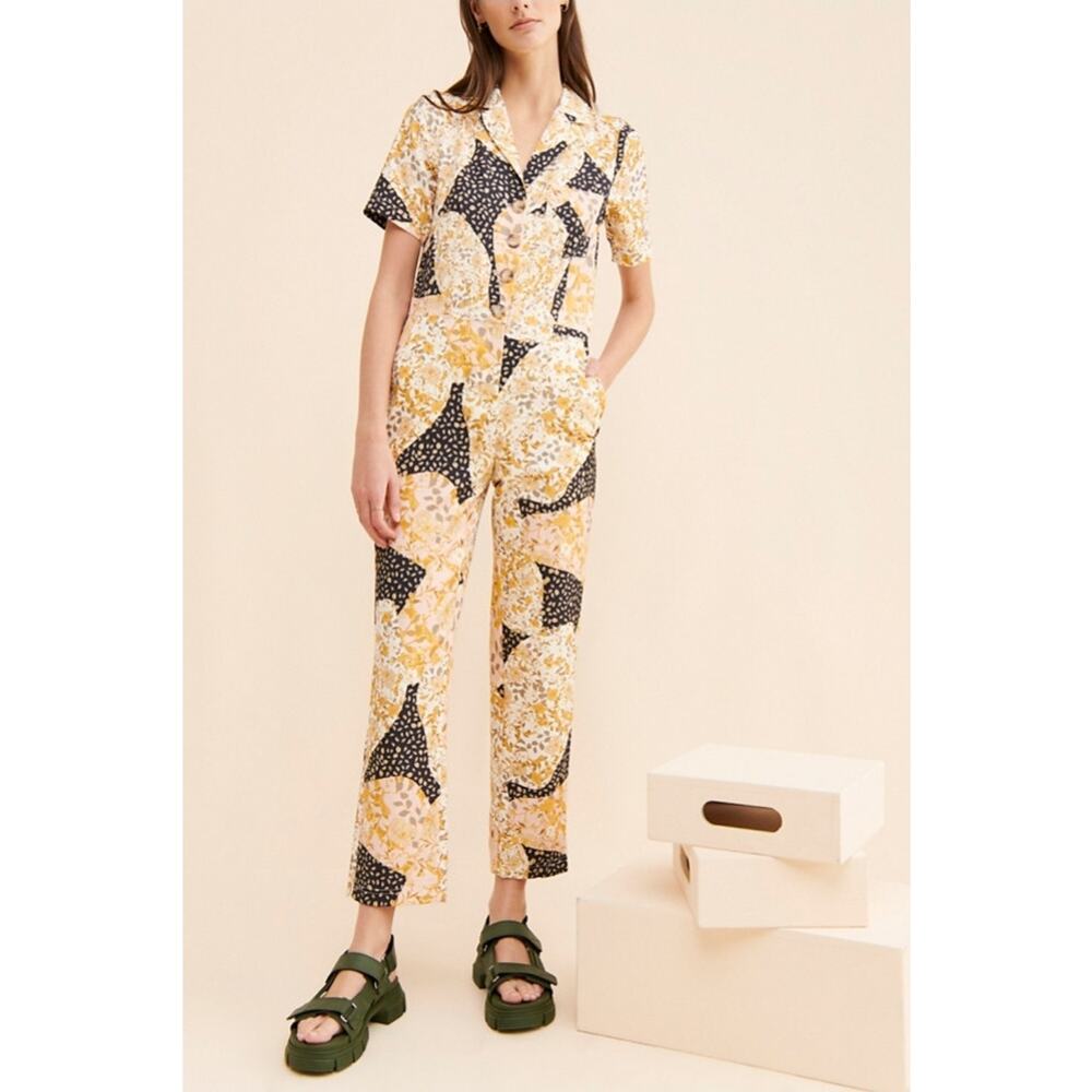 Anthropologie Greylin Jetsetter Patchwork Yellow Black Floral Jumpsuit Small